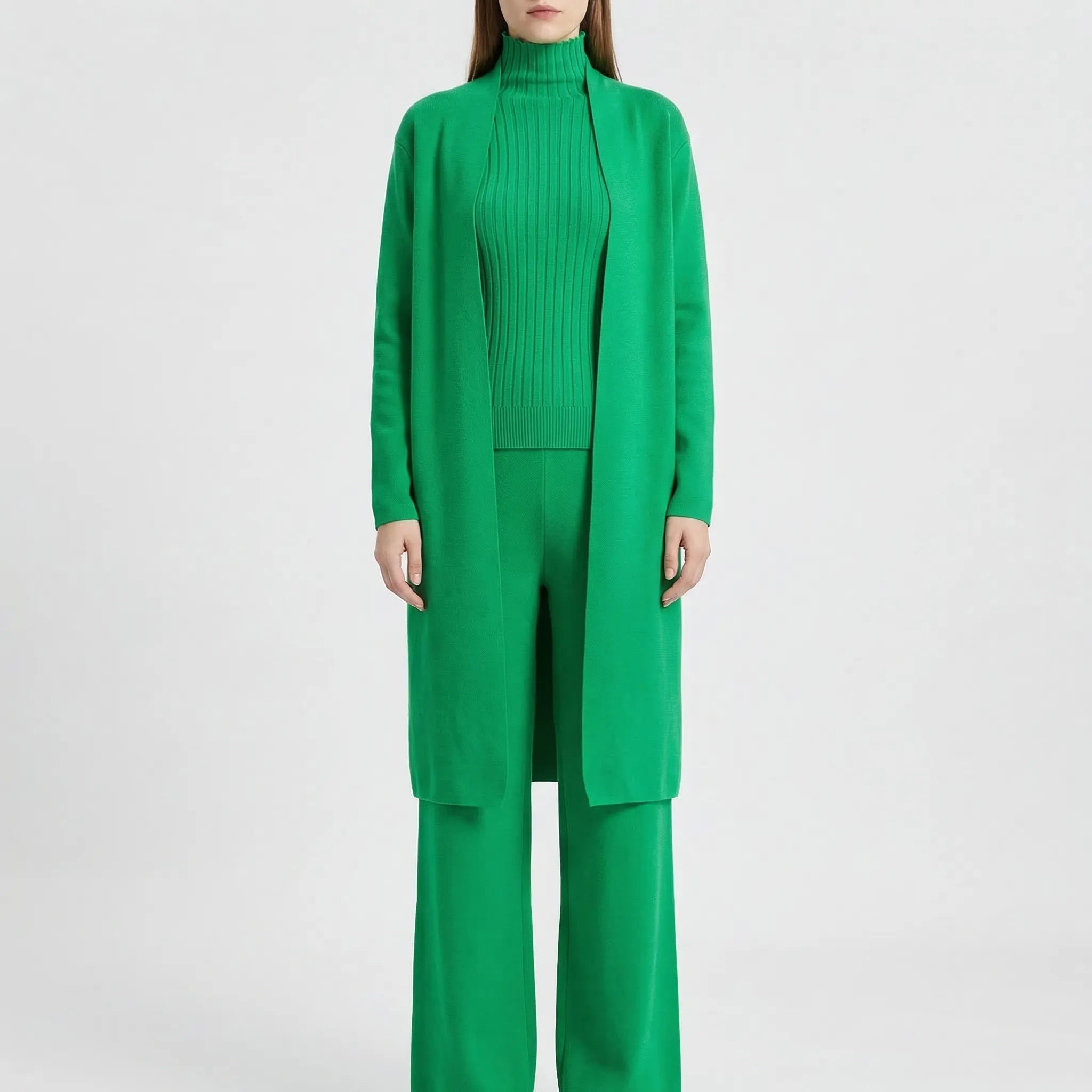 Strick 3-Teiler für Damen mit Cardigan, Pullover und Hose