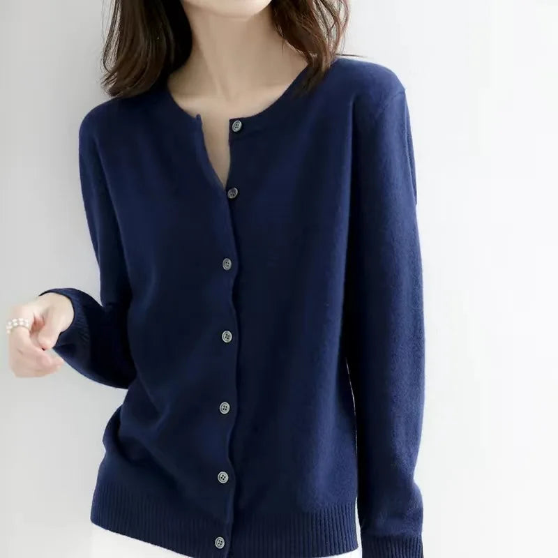 Gestrickte Langarm-Strickjacke Damen weich hochelastisch