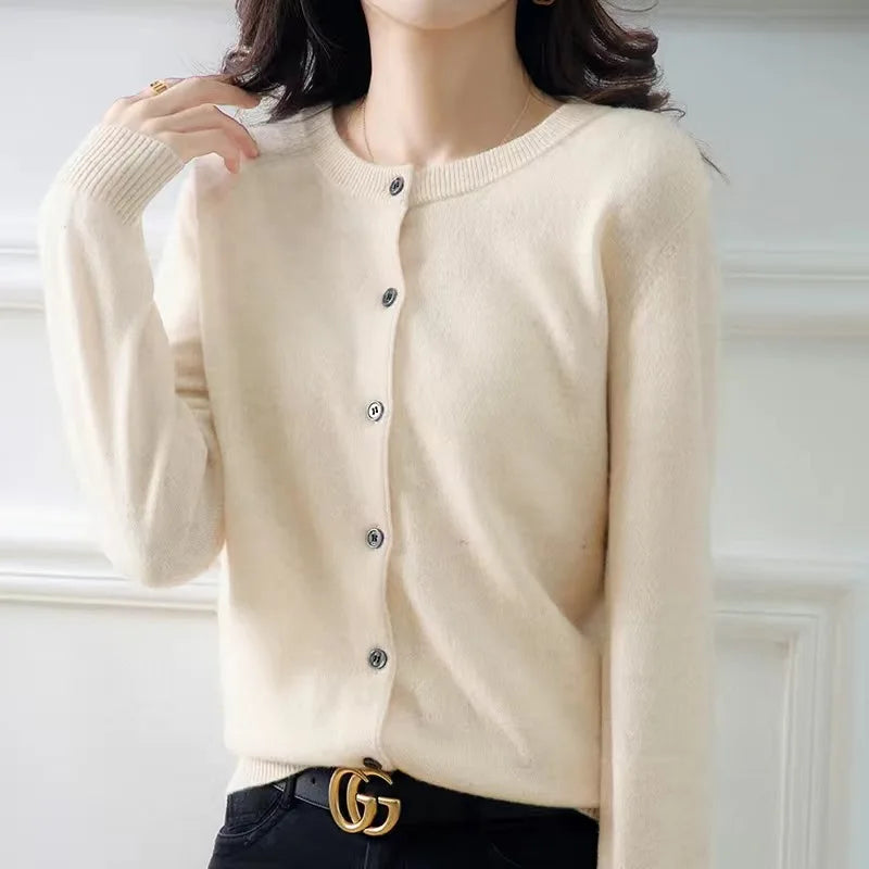 Gestrickte Langarm-Strickjacke Damen weich hochelastisch