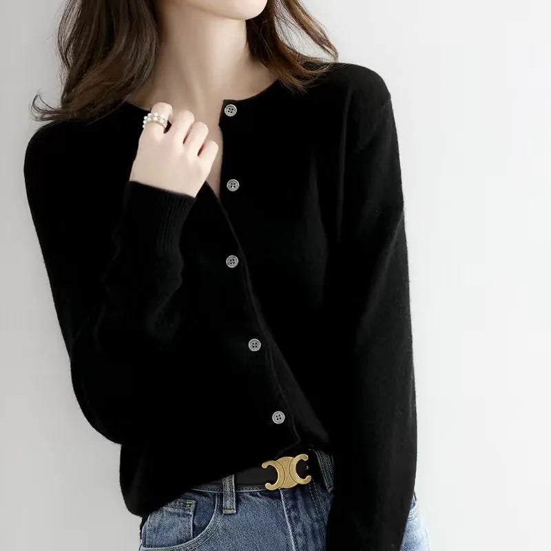 Gestrickte Langarm-Strickjacke Damen weich hochelastisch