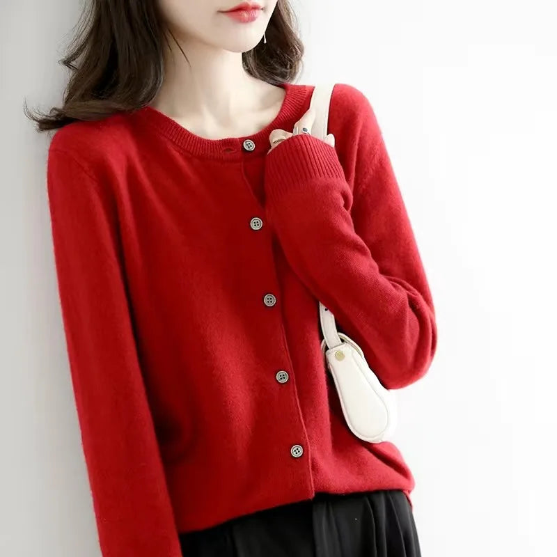 Gestrickte Langarm-Strickjacke Damen weich hochelastisch