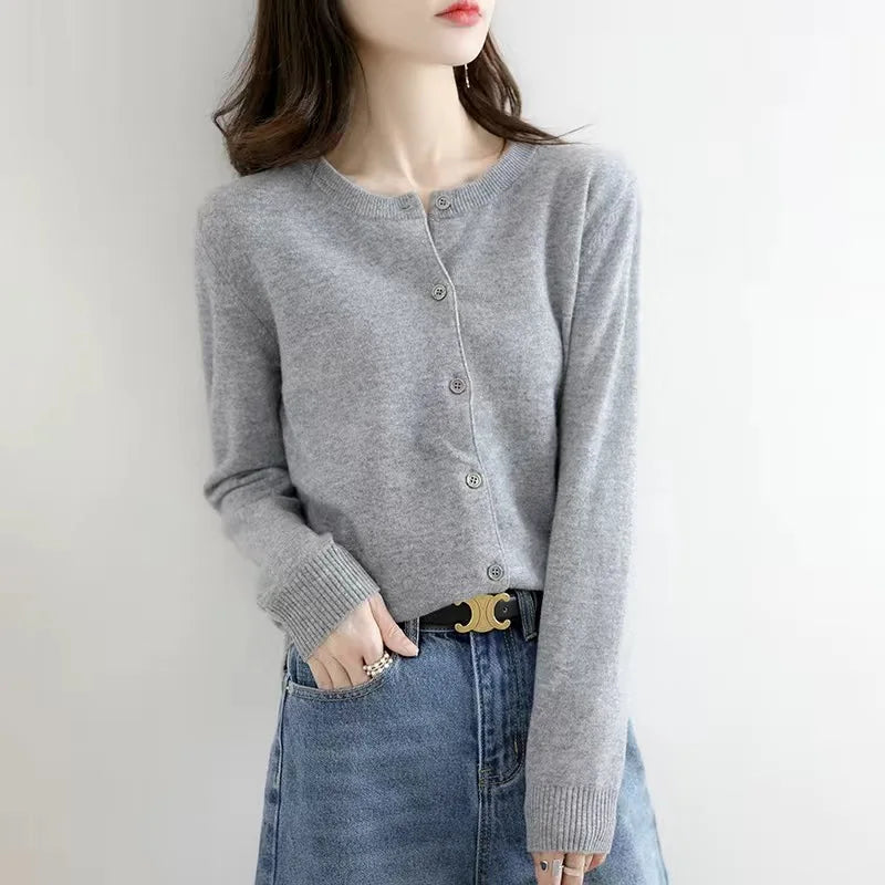 Gestrickte Langarm-Strickjacke Damen weich hochelastisch