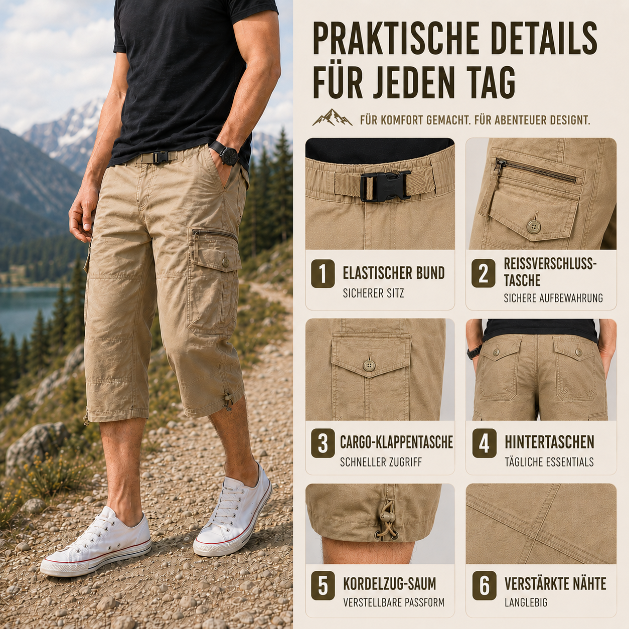 Nordspur | Kortivar Lange Cargo-Shorts