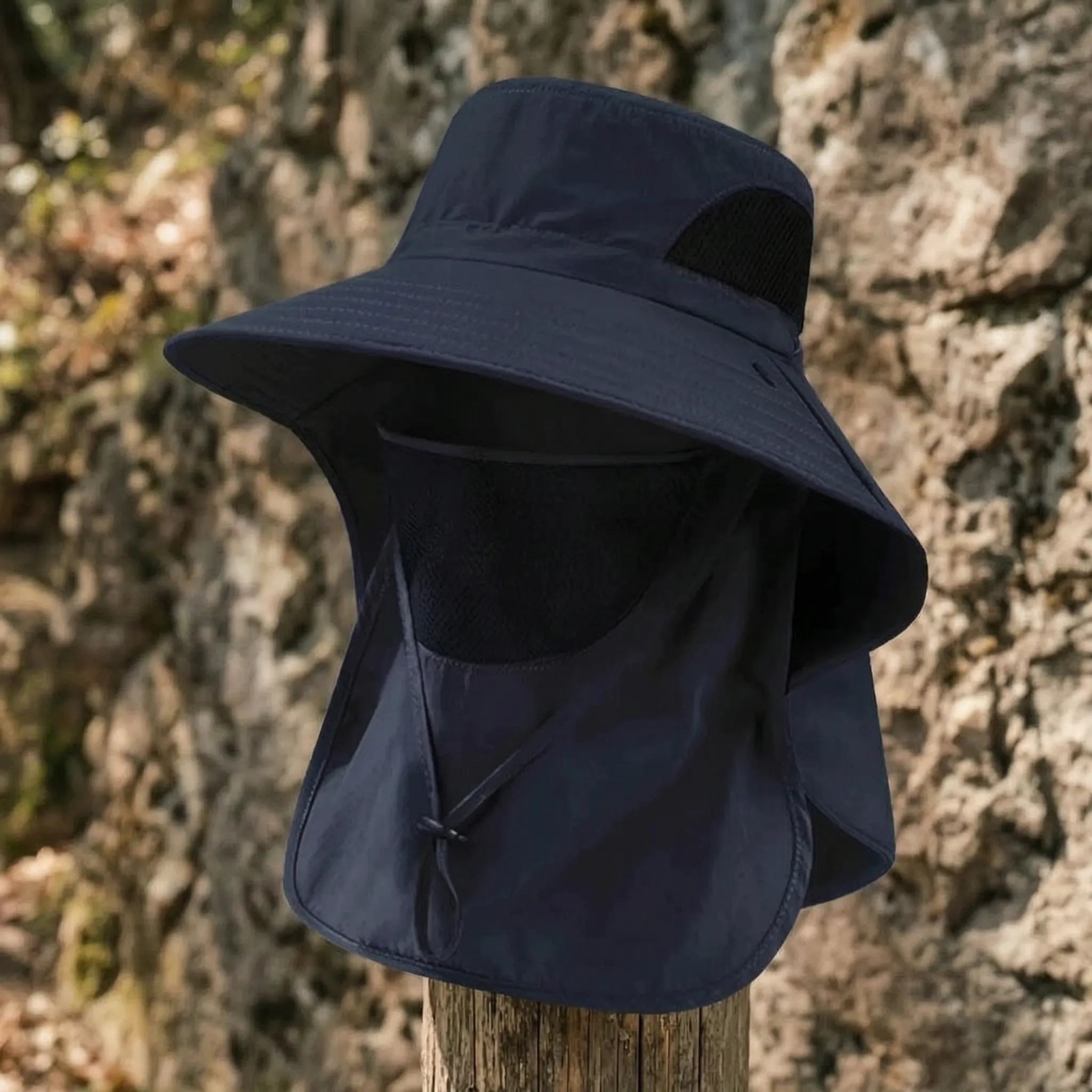 Breitrandiger Sonnenhut mit Nackenklappen und Mesh-Belüftung für Wandern