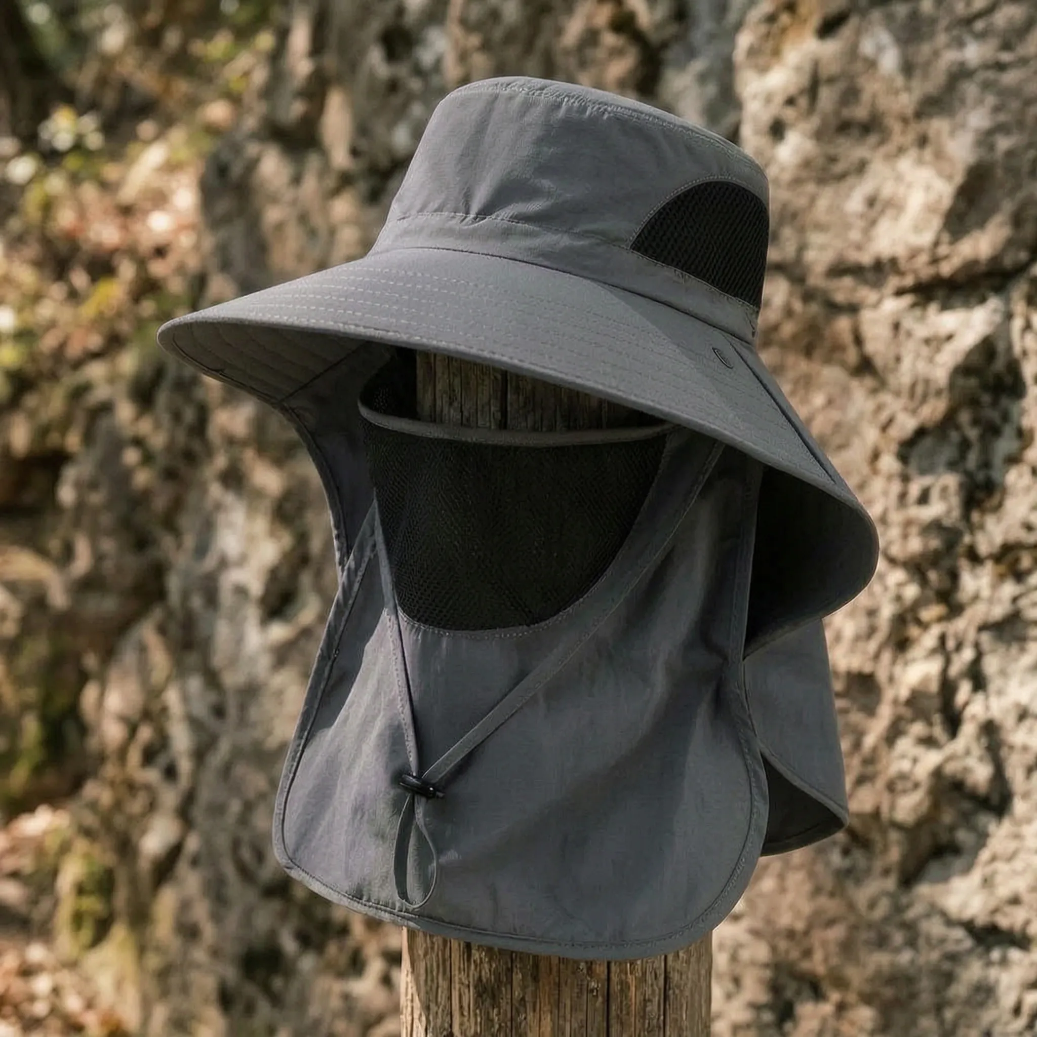 Breitrandiger Sonnenhut mit Nackenklappen und Mesh-Belüftung für Wandern