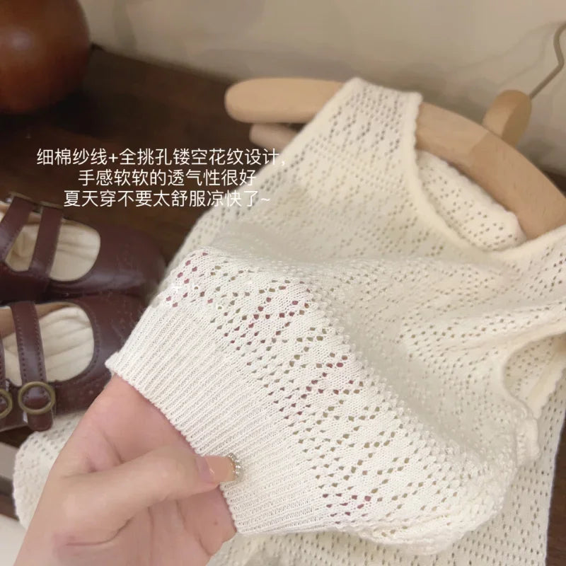 Mädchen Sommer Set Hohlspitzenweste weite Hose atmungsaktiv