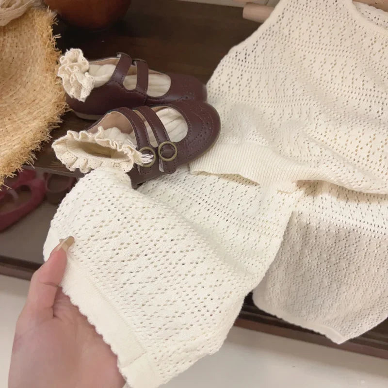 Mädchen Sommer Set Hohlspitzenweste weite Hose atmungsaktiv