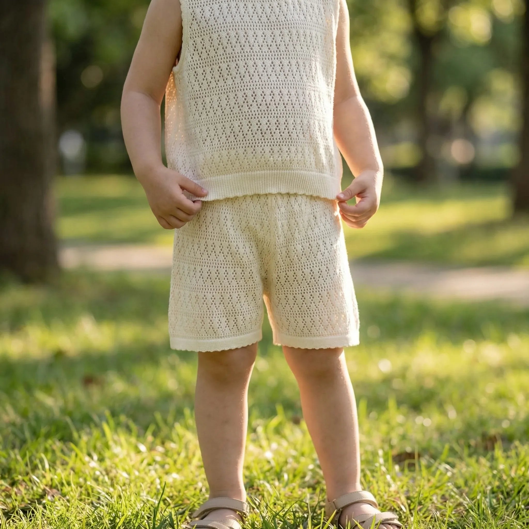 Mädchen Sommer Set Hohlspitzenweste weite Hose atmungsaktiv