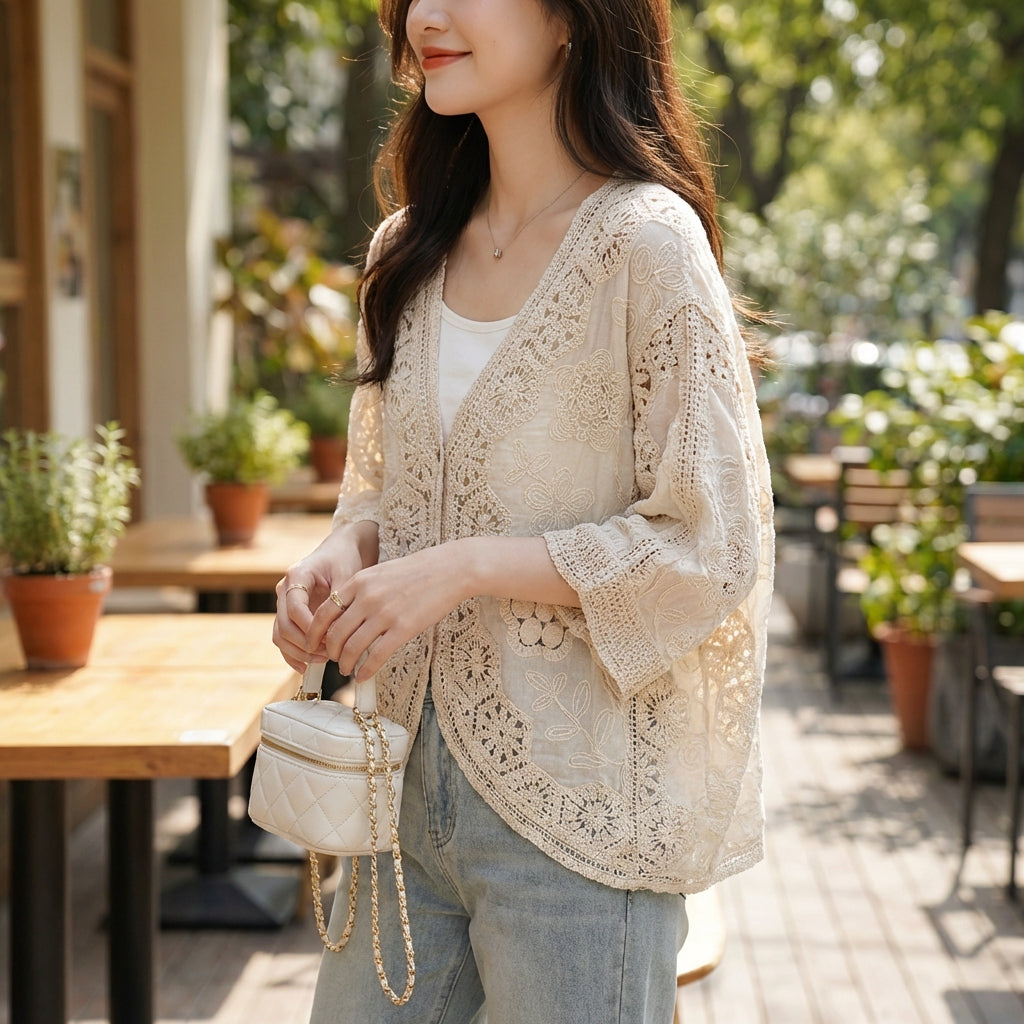 Nordspur | Lacoria Boho Crochet Button Up Cardigan