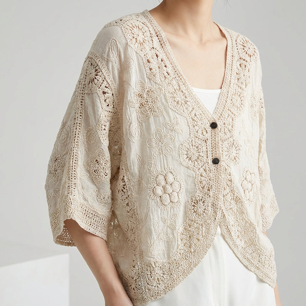 Nordspur | Lacoria Boho Crochet Button Up Cardigan