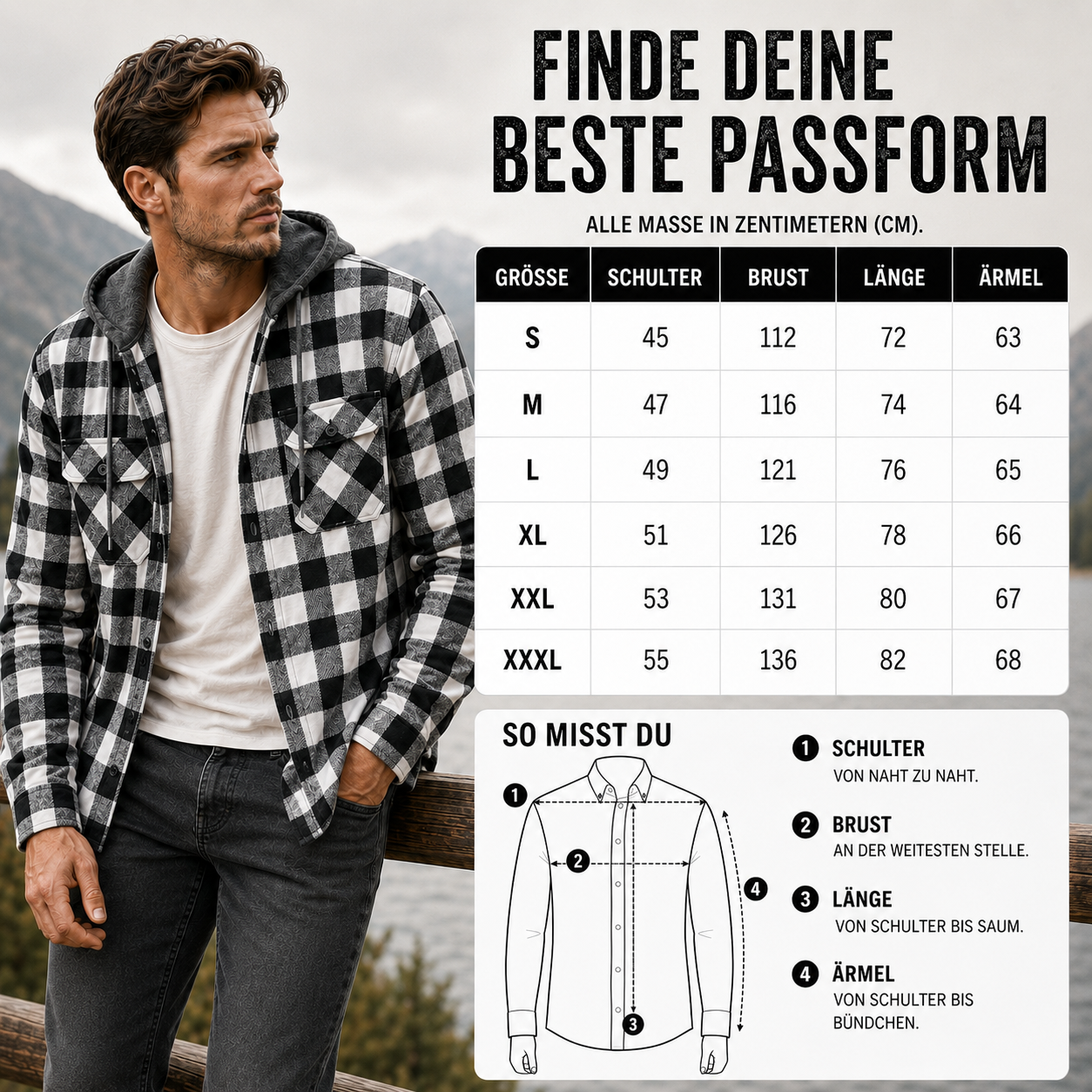 Nordspur | Langärmeliges Flanellhemd mit Kapuze