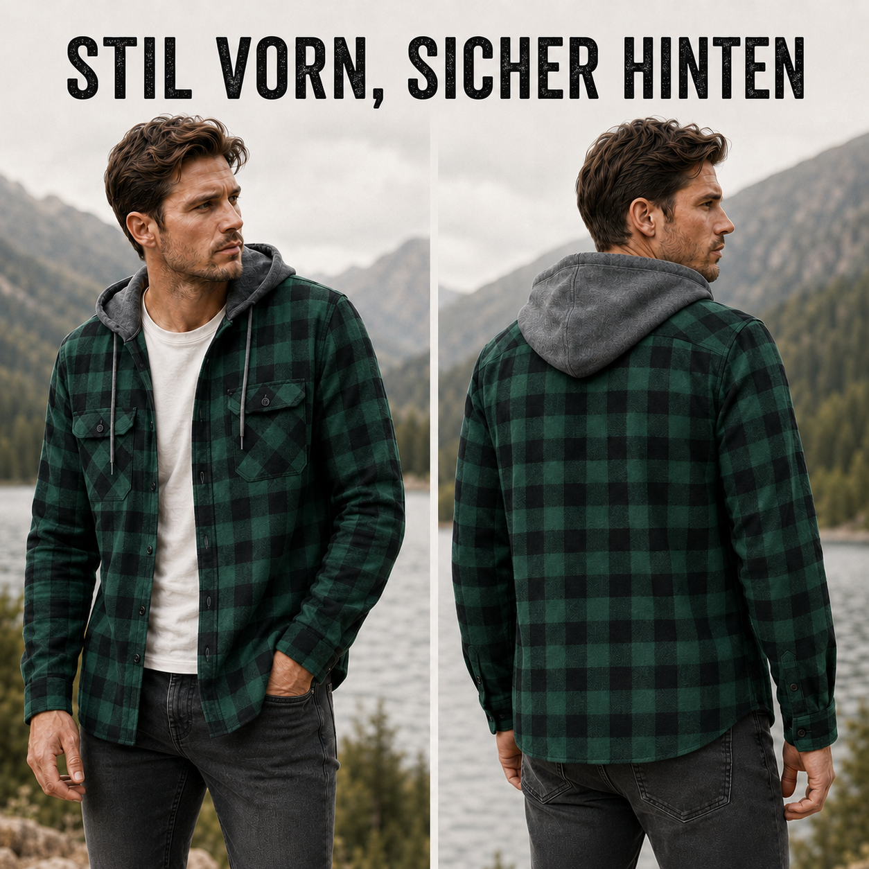 Nordspur | Langärmeliges Flanellhemd mit Kapuze