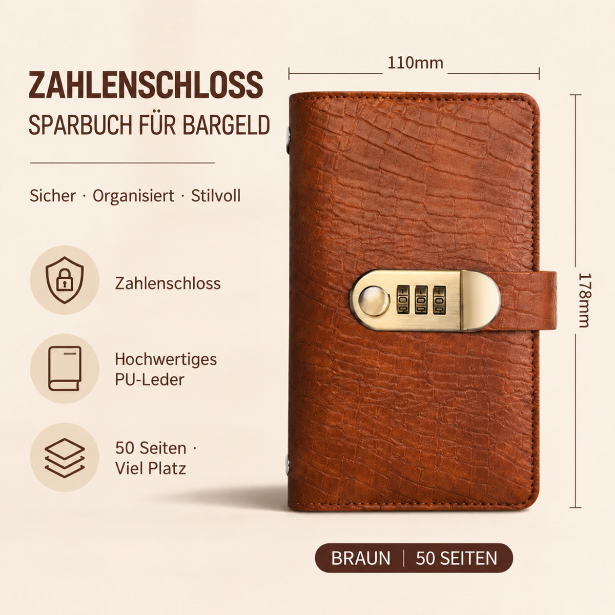 Nordspur | Leder-Geldordner mit Zahlenschloss