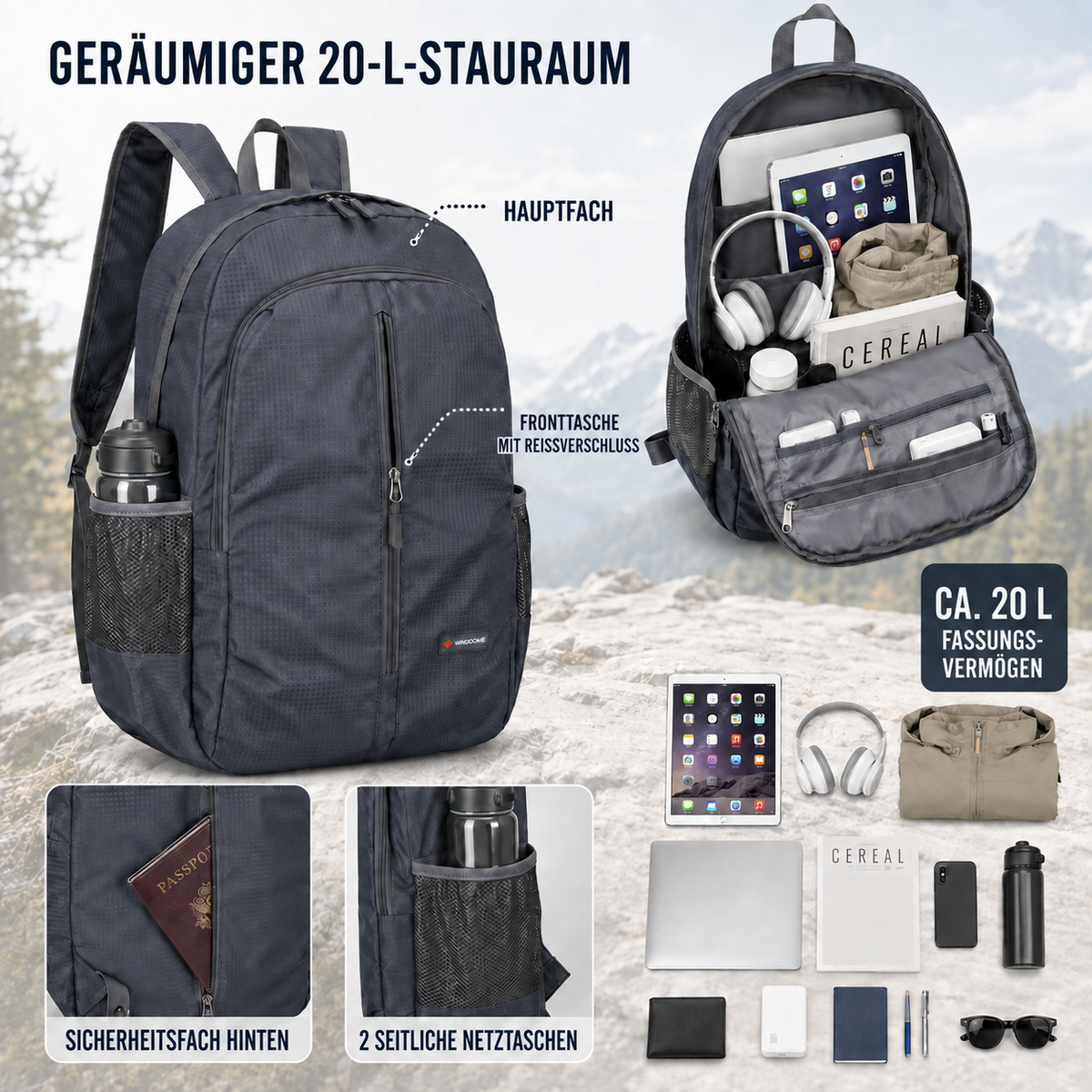 Nordspur | Leichter faltbarer Tagesrucksack
