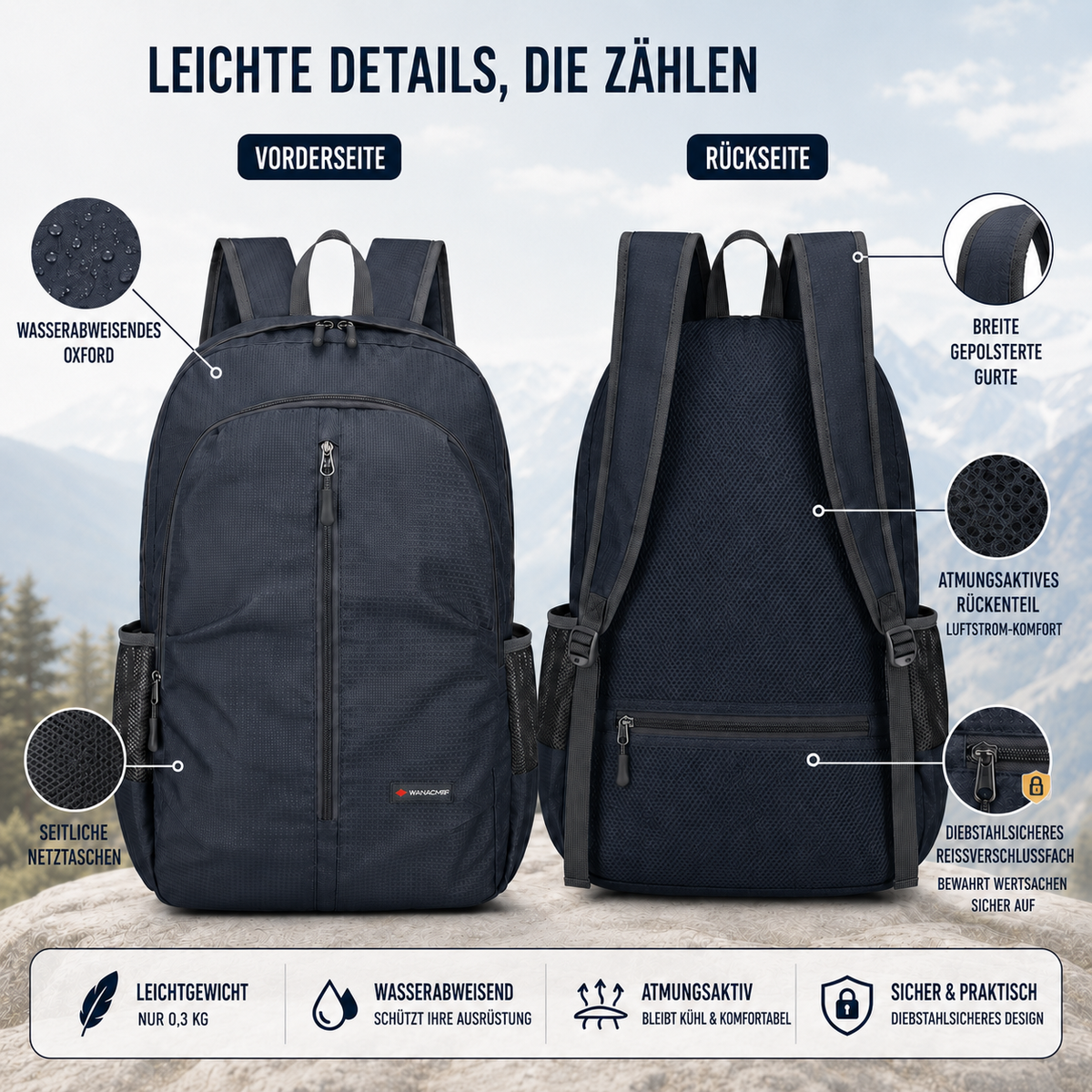 Nordspur | Leichter faltbarer Tagesrucksack