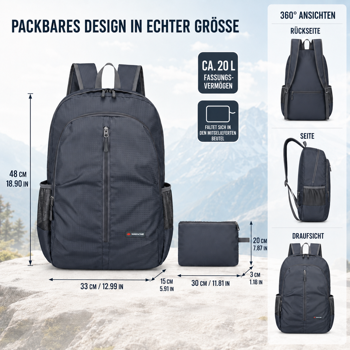 Nordspur | Leichter faltbarer Tagesrucksack