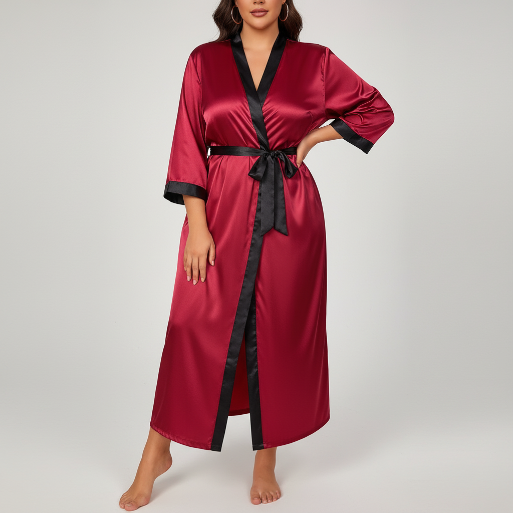 Übergrößen-Kimono-Bademantel mit Leopardenmuster, knöchellang