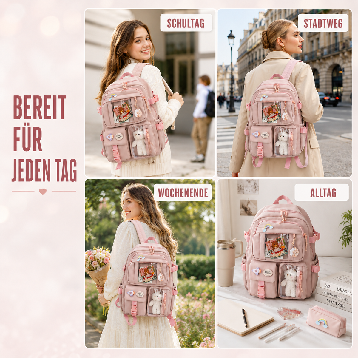 Nordspur | Lilacory Preppy-Stil Schüler-Rucksack