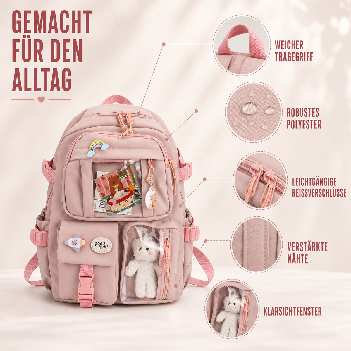 Nordspur | Lilacory Preppy-Stil Schüler-Rucksack