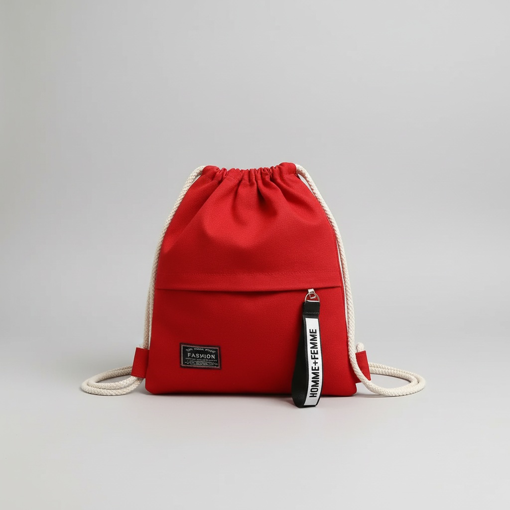 Leichter Zugbeutel-Rucksack mit Leinenoberfläche und Innentaschen