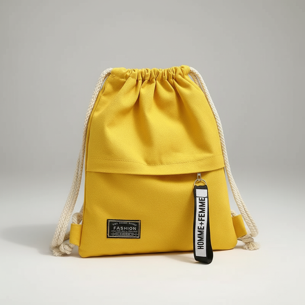 Leichter Zugbeutel-Rucksack mit Leinenoberfläche und Innentaschen