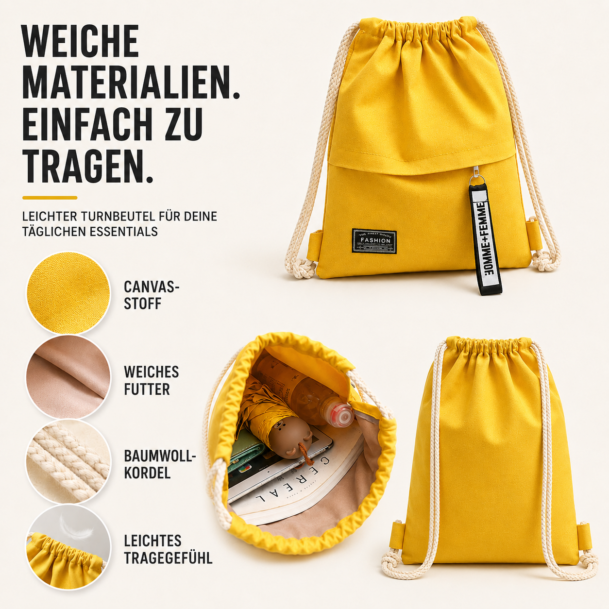Nordspur | Linenovo Weiches Leinen-Zugbeutel-Rucksack