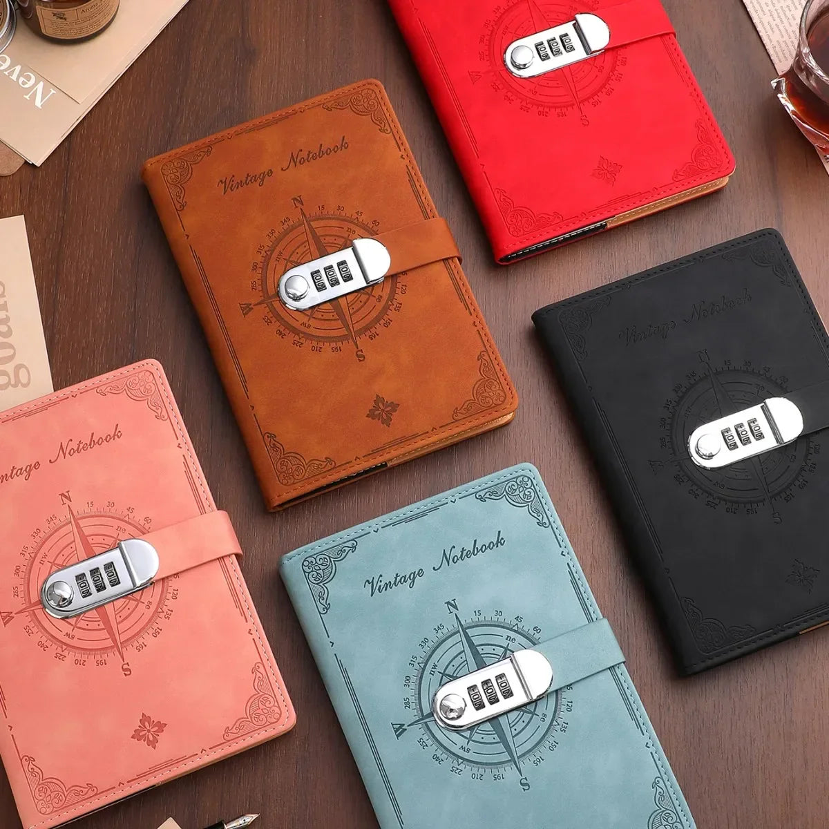 A5 Sperrtagebuch mit Kombinationsschloss und geprägtem Retro-Einband
