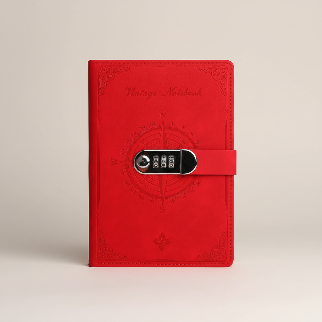 A5 Sperrtagebuch mit Kombinationsschloss und geprägtem Retro-Einband