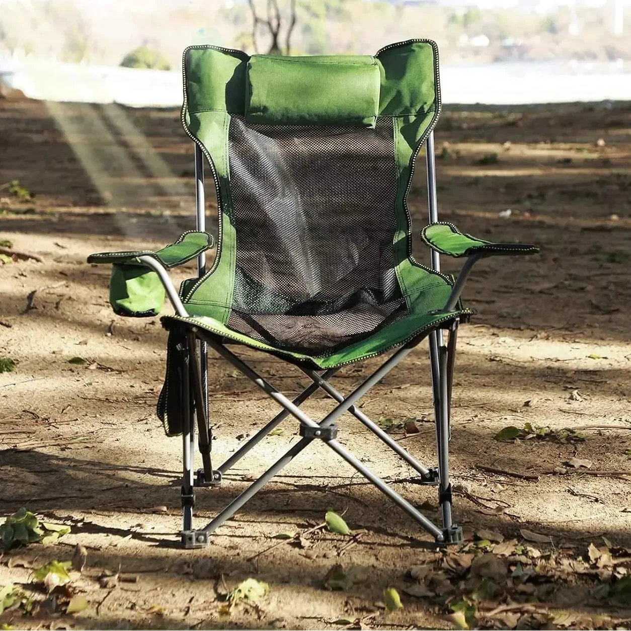 Tragbarer Liegestuhl mit Fußstütze und Kopfstütze für Camping