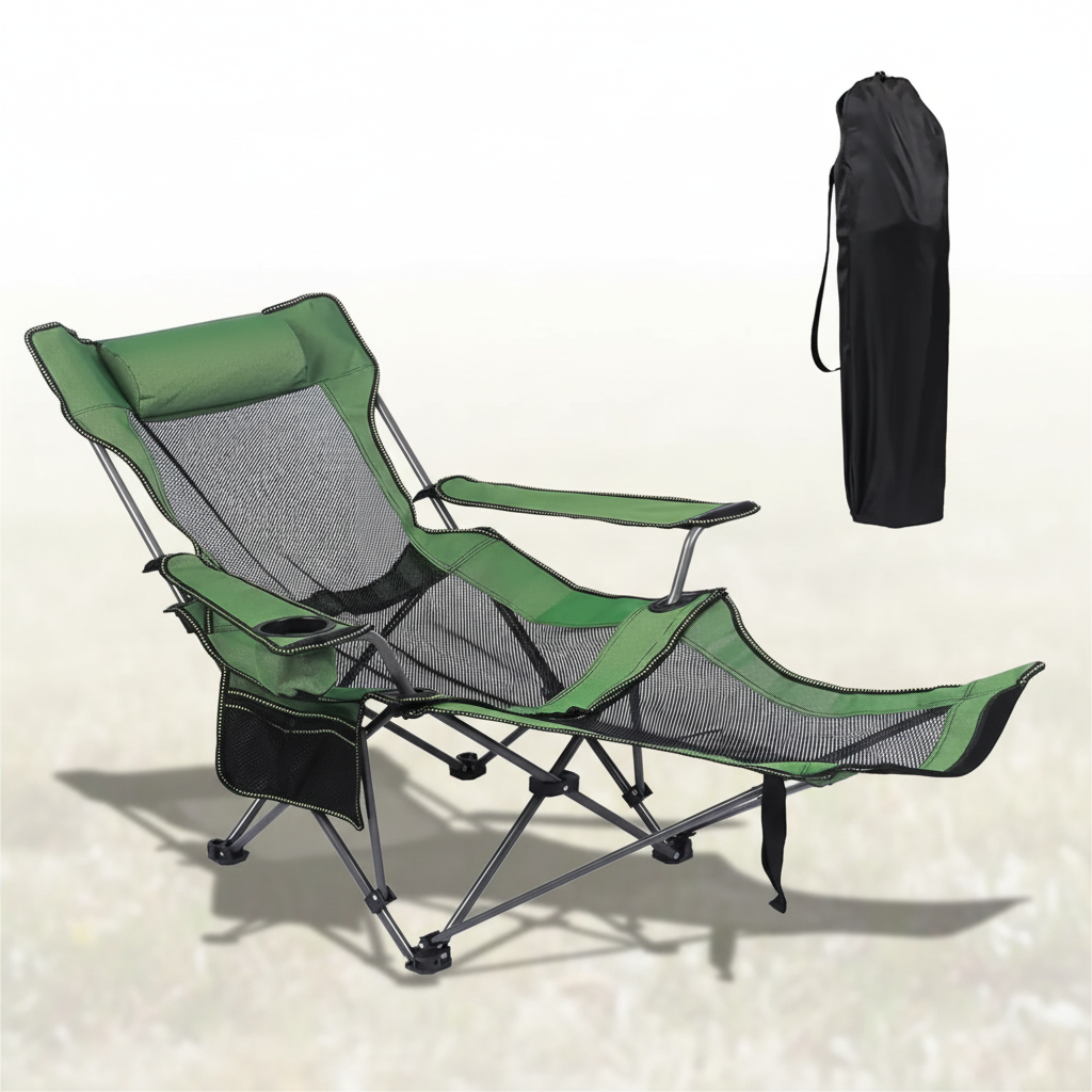 Tragbarer Liegestuhl mit Fußstütze und Kopfstütze für Camping