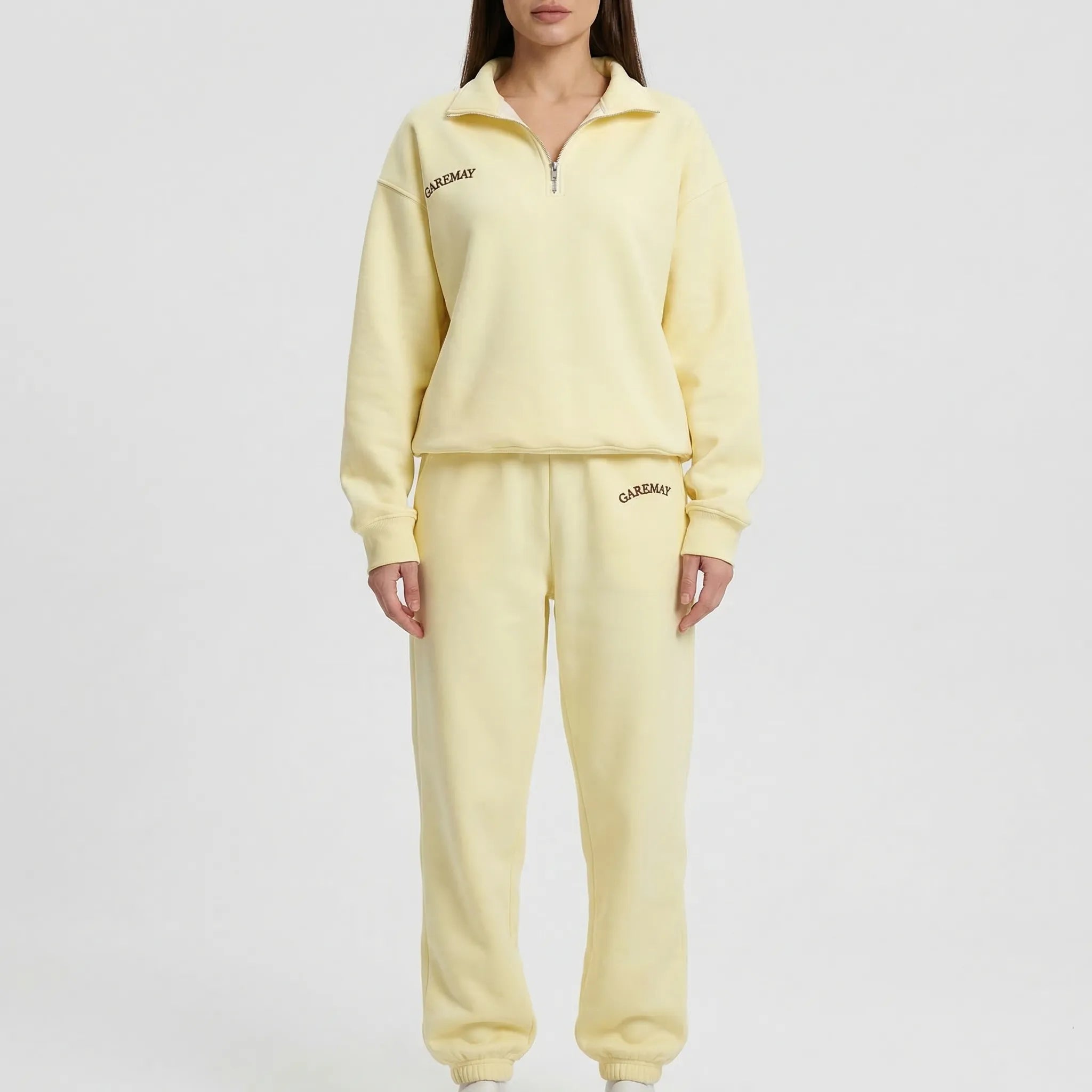 Oversized Trainingsanzug Damen zweiteilig mit Reißverschluss und weiter Hose
