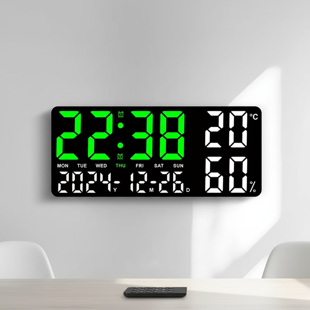 Digitale LED-Wanduhr groß mit Temperaturanzeige und Fernbedienung