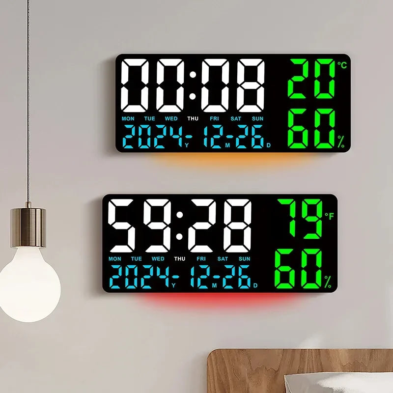Digitale LED-Wanduhr groß mit Temperaturanzeige und Fernbedienung