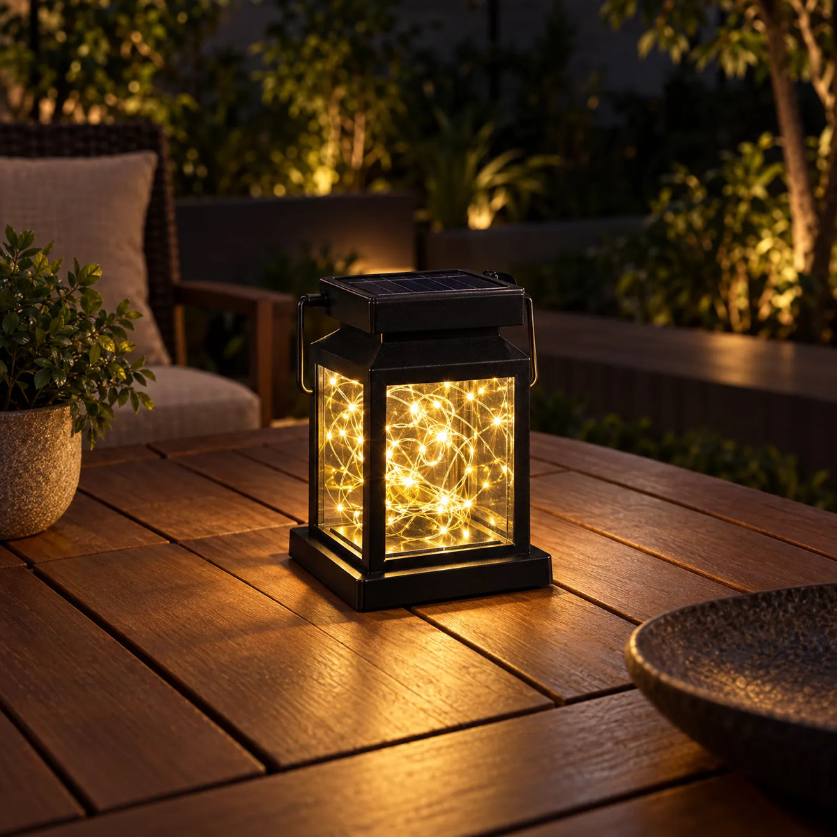Solarlaterne mit 30-LED-Lichterkette, wasserdicht, quadratisches Design