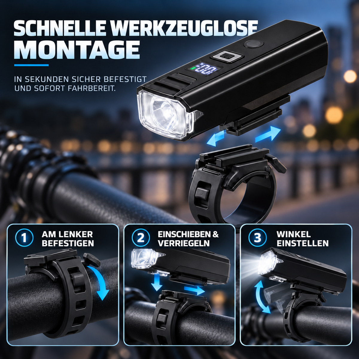 Nordspur | Luminaride Wiederaufladbare LED-Fahrradleuchte mit intelligenter Helligkeitserkennung