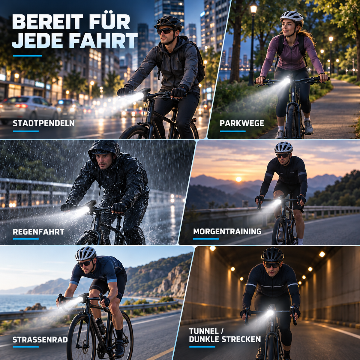 Nordspur | Luminaride Wiederaufladbare LED-Fahrradleuchte mit intelligenter Helligkeitserkennung