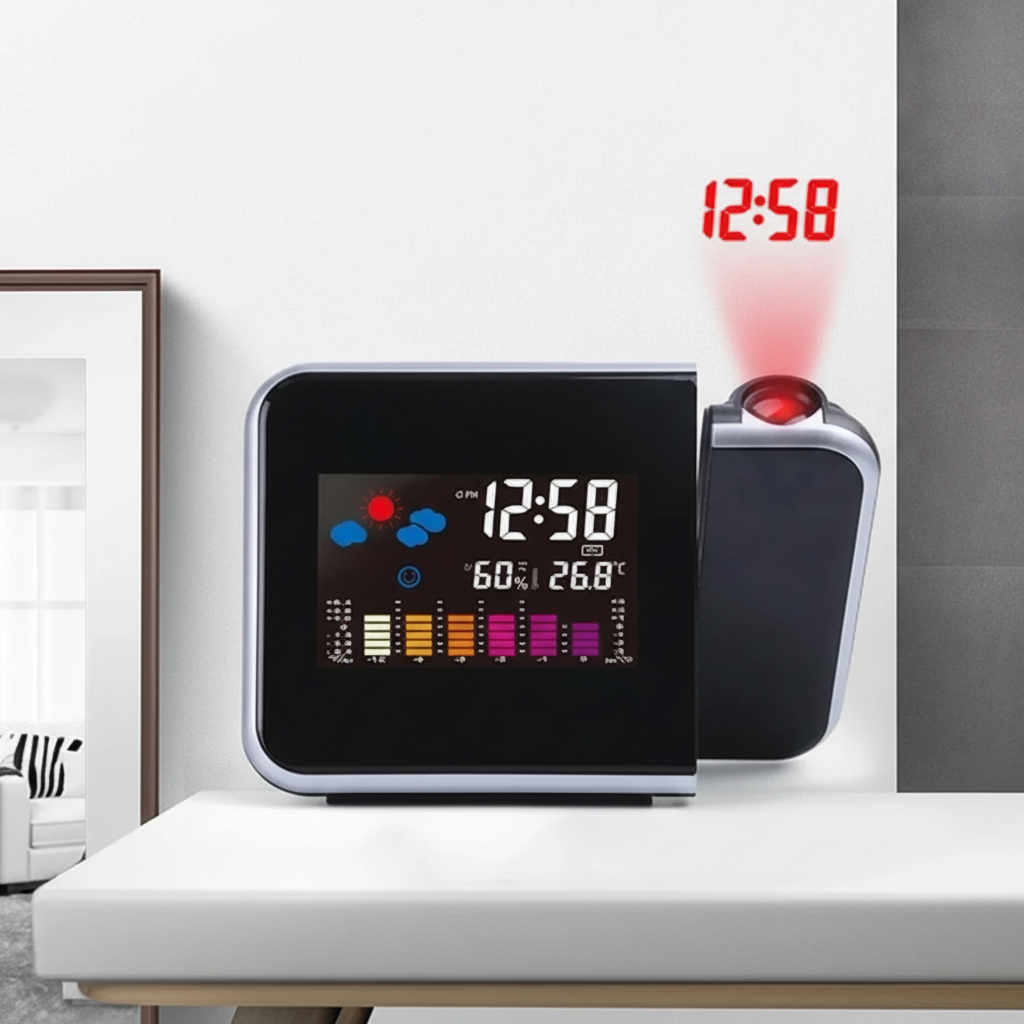 Drehbarer LED-Projektionswecker mit Farbdisplay für Wandprojektion