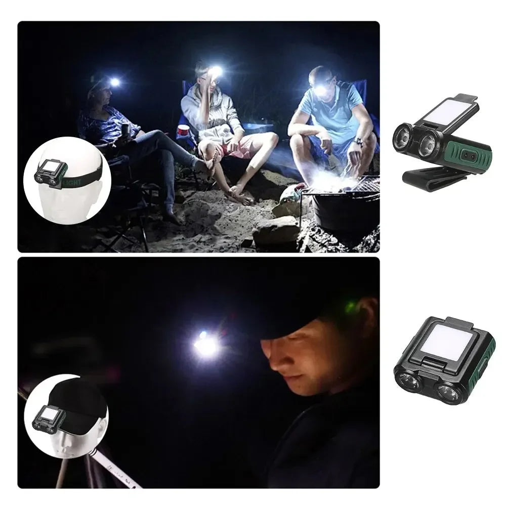 Aufladbare COB-Stirnlampe mit Doppelstrahl und Clipbefestigung