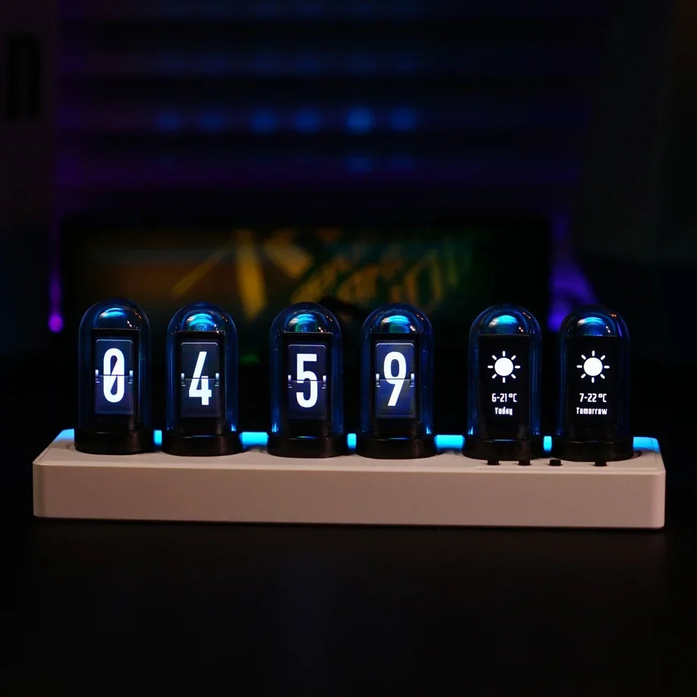 Nixie-Stil Digitaluhr mit WiFi-Steuerung und RGB-Beleuchtung