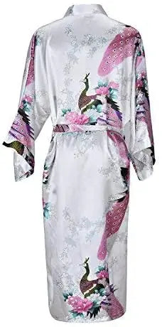Kurzer Blüten-Kimono-Bademantel mit zartem Glanzfinish und knielangem Schnitt