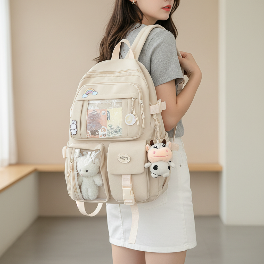 Schulrucksack Nylon leicht mehrere Taschen luftgepolsterte Schultergurte