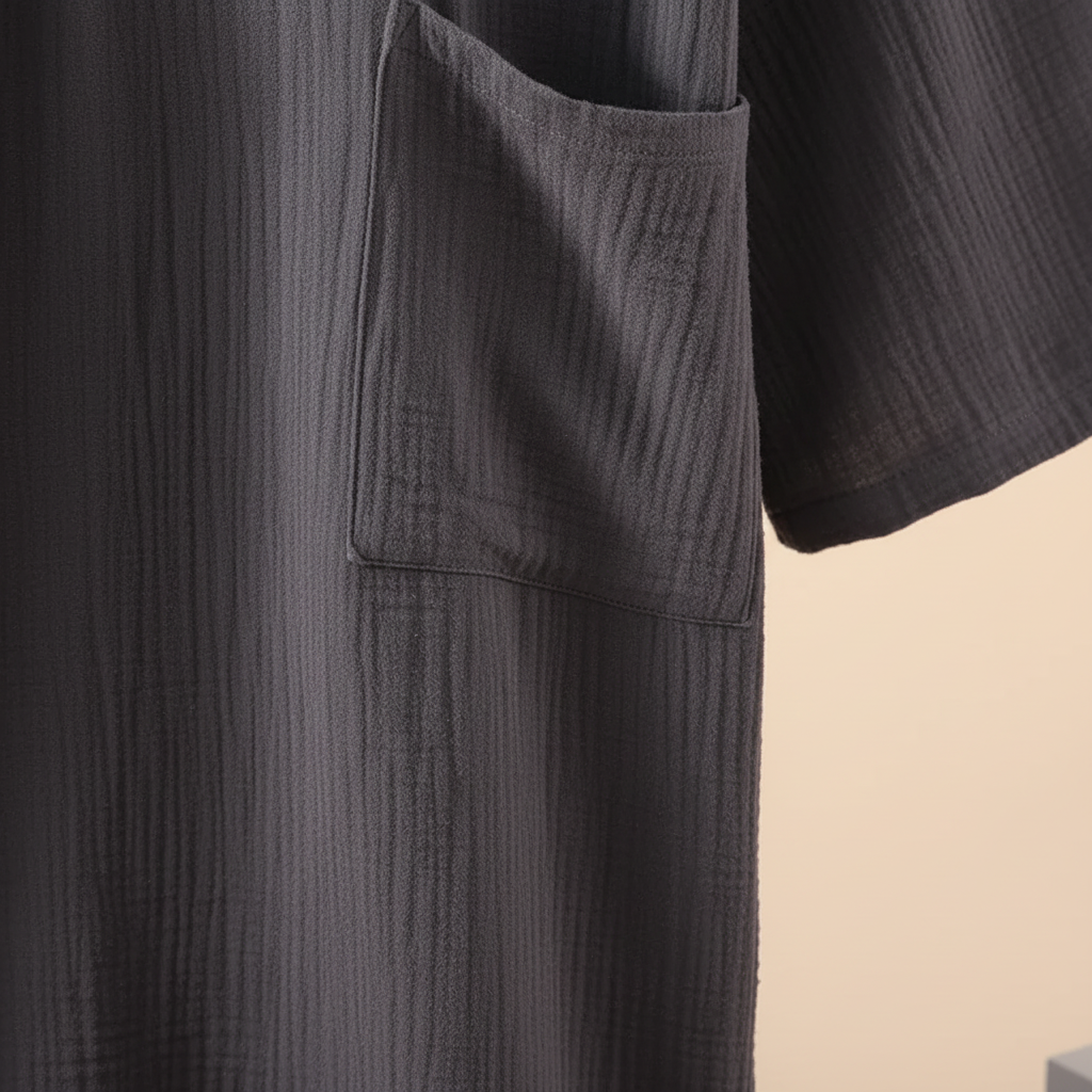 Leichter Kimono-Bademantel knielang mit Vordertaschen