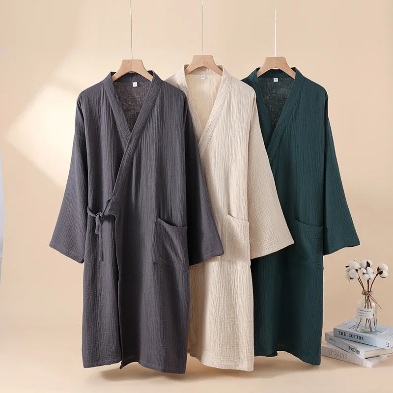 Leichter Kimono-Bademantel knielang mit Vordertaschen