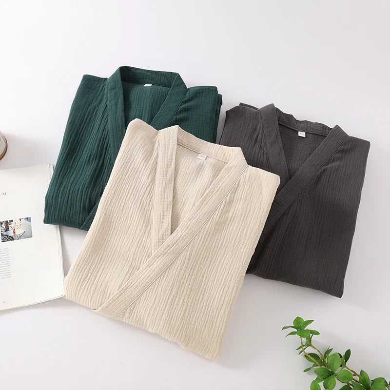 Leichter Kimono-Bademantel knielang mit Vordertaschen