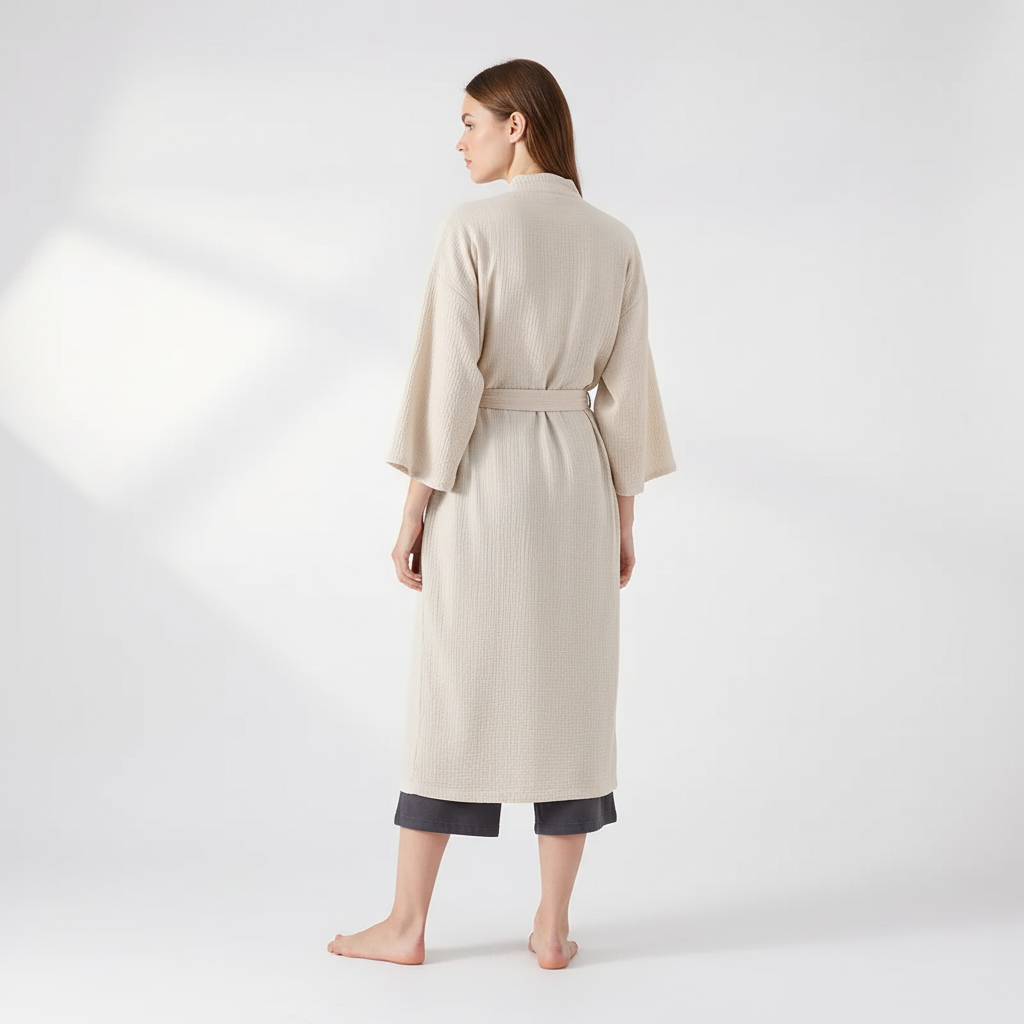 Leichter Kimono-Bademantel knielang mit Vordertaschen
