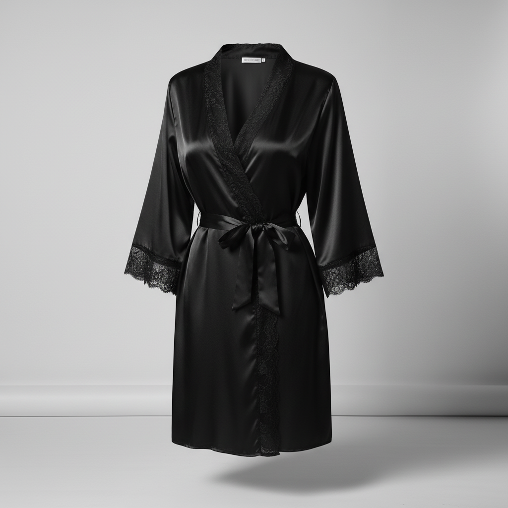 Kurzer Kimono-Morgenmantel mit Spitzenkante elegantes Design