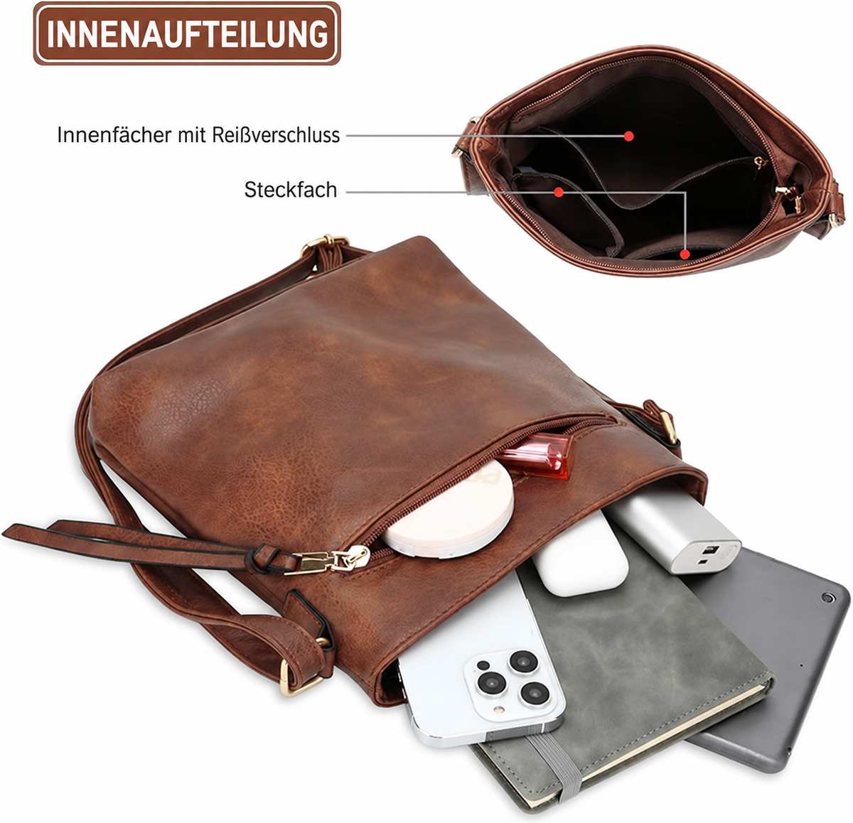 Nordspur | Luxuriöses Leder 3-teiliges Hobo-Taschen-Set
