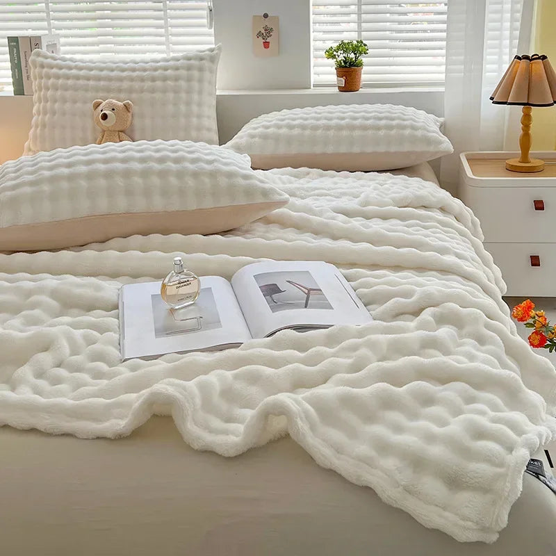 Wurfdecke Sofa ultraweich grau gestreift flauschig Kaninchenfell-Look
