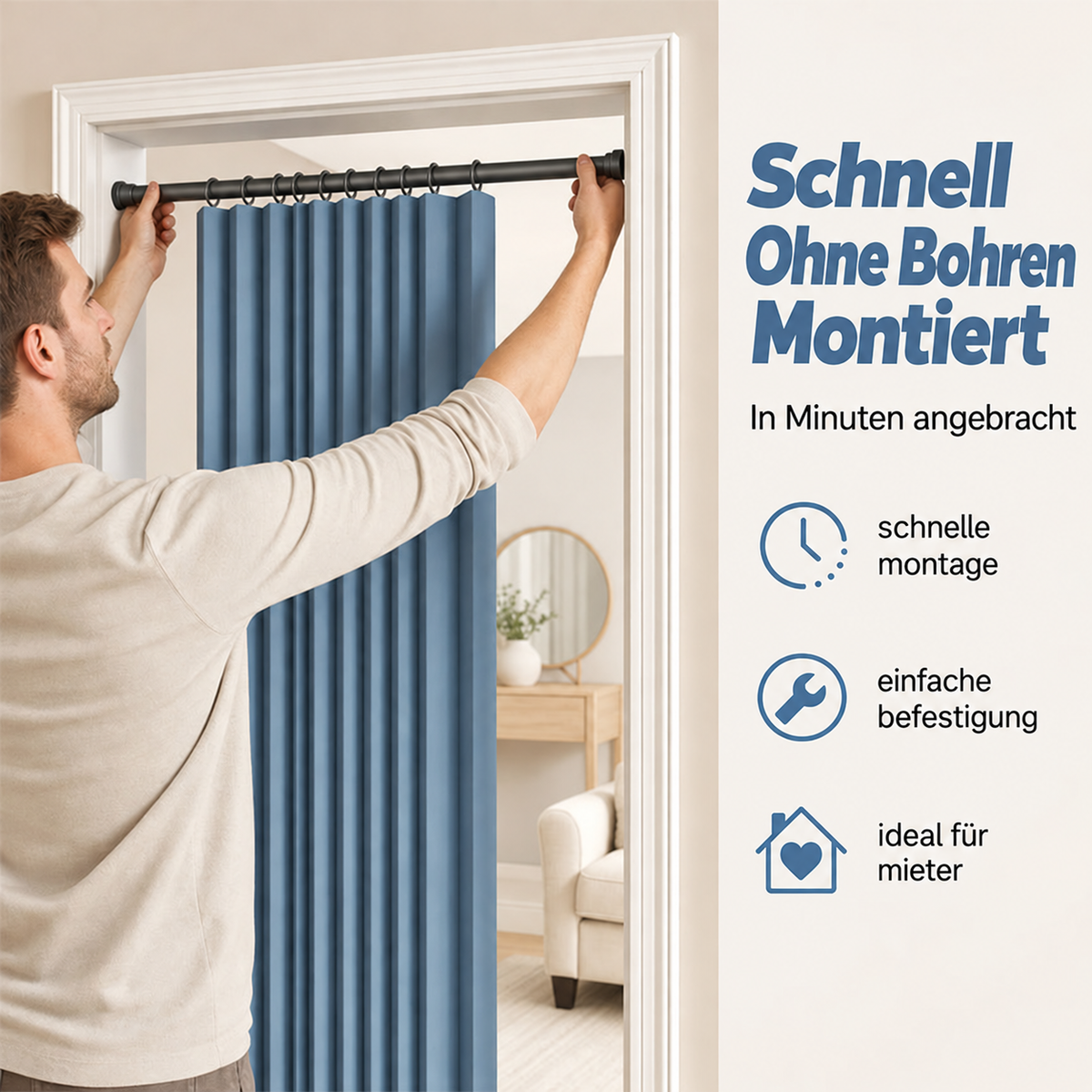 Nordspur | Magnetischer Akkordeon-Türvorhang ohne Bohren