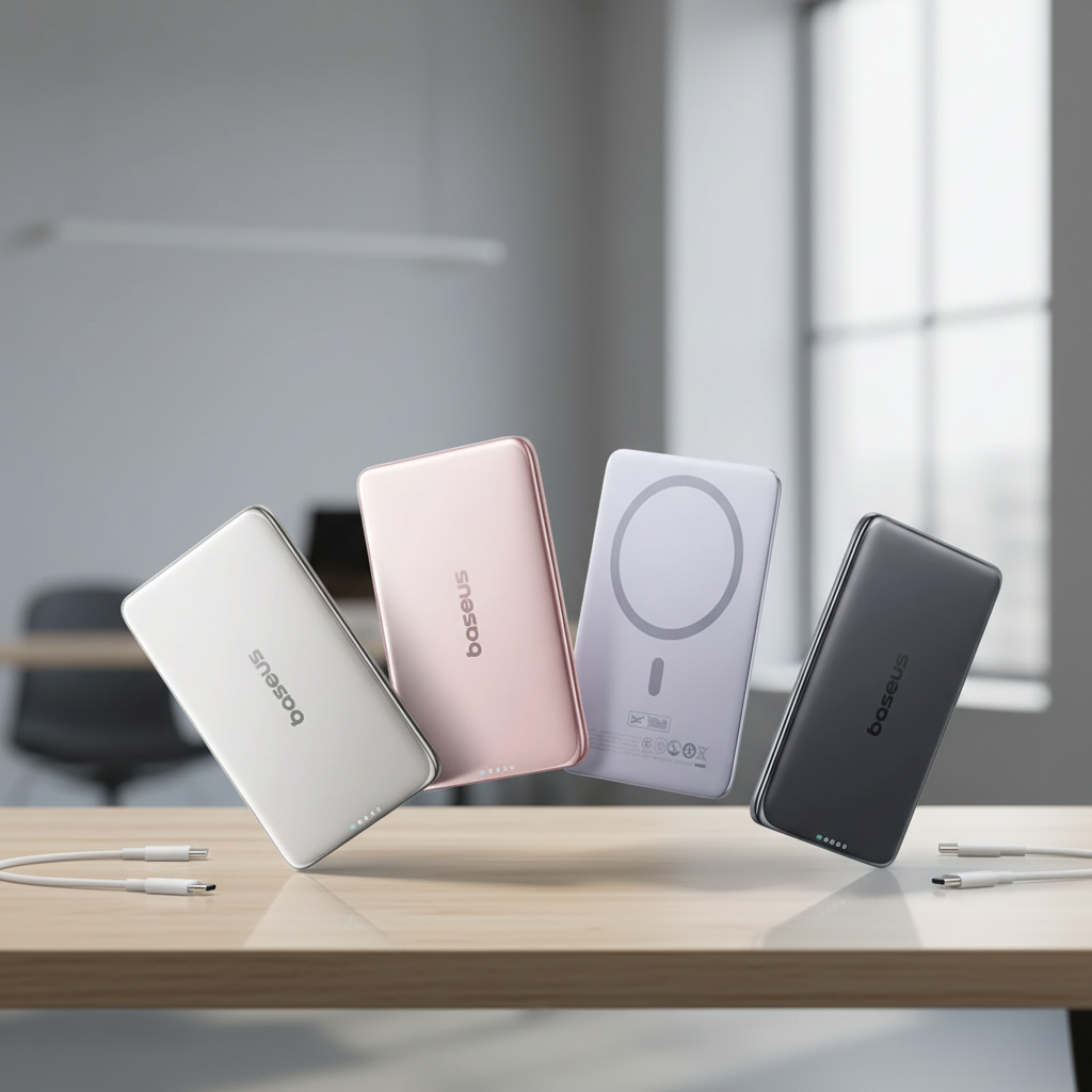 Schlanke Magnetpowerbank mit USB-C Schnellladen und Wireless-Charging